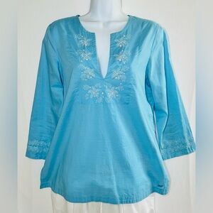 Vineyard Vines Women’s Aqua Embroidered Cotton Tunic Beading Size S